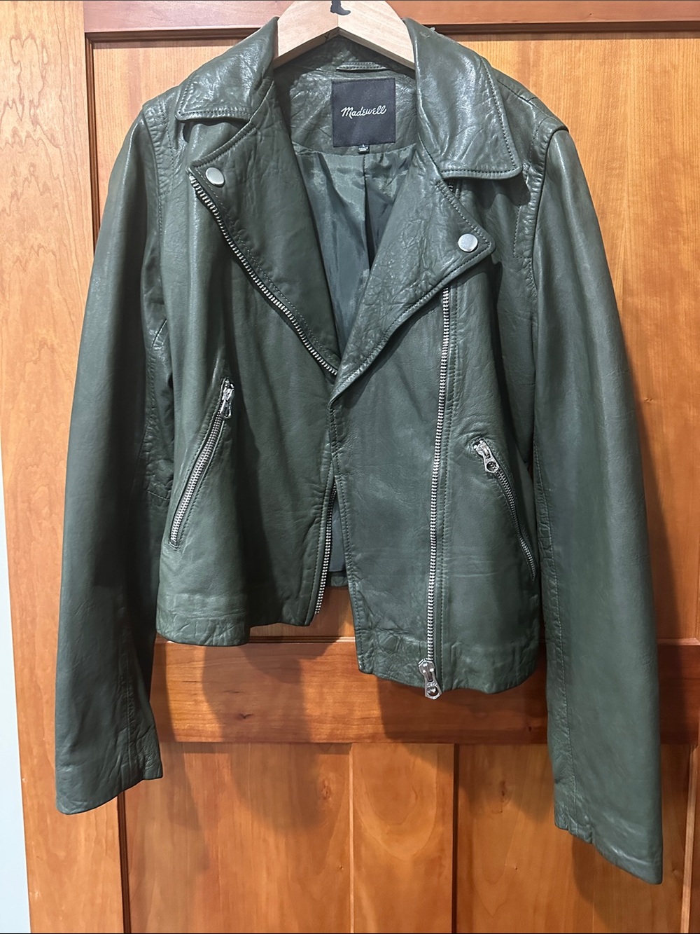 Madewell Olive Green Leather Moto Jacket Sz L
